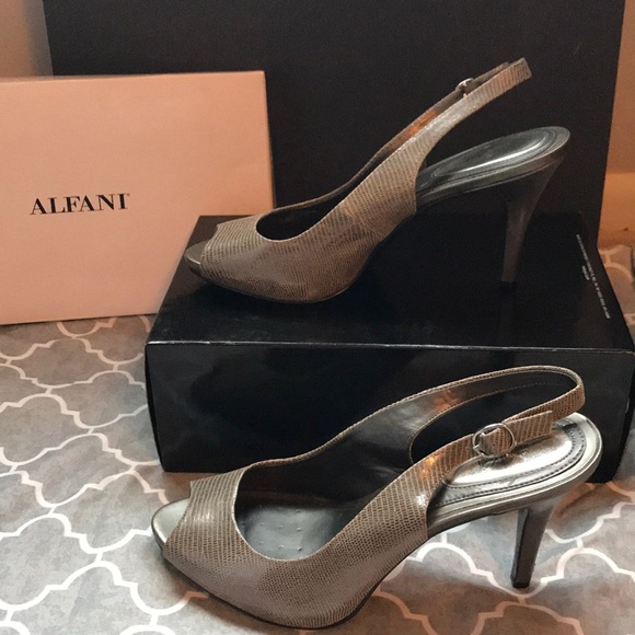 Alfani “Alexis” Peep Toe Sling Back Pumps - Pewter - Picture 2 of 5